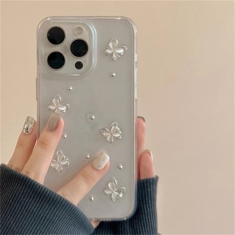 L62176 クリア蝶々とパールのiPhoneケース