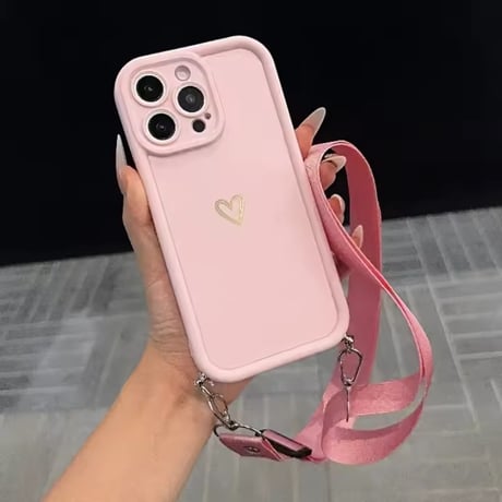 K23085 ミニハートワンポイントストラップ付きiPhoneケース