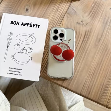 K22796 さくらんぼスタンド付きクリアiPhoneケース