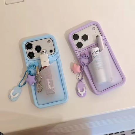 K23178 カスタムカラー リップポケット付きiPhoneケース＆チャームストラップセット