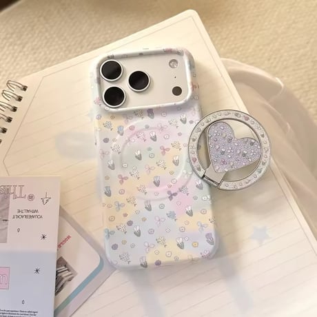 K23160 ハートリングフラワー MagSafeグリップ付きiPhoneケース