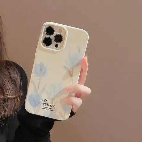 S75366 ブルーフラワー ナチュラルiPhoneケース