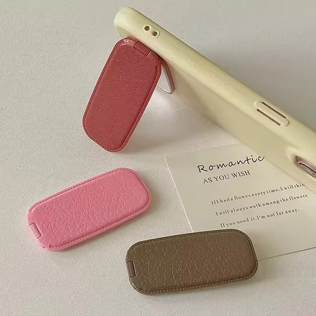 P0405 iPhoneaccessory レザー調ミラー付きスタンドグリップ