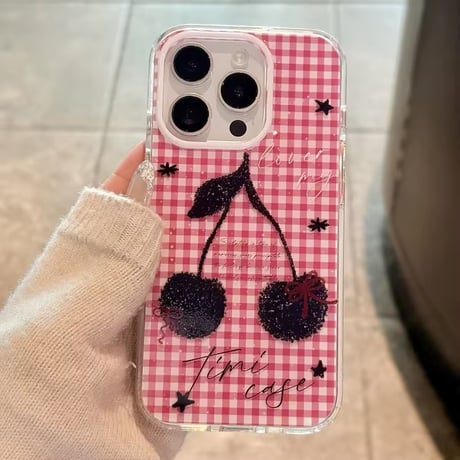 S74598 ギンガムチェック×チェリーのiPhoneケース