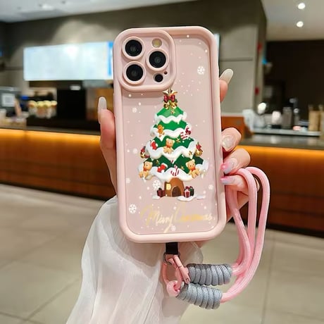 K22625 ストラップ付きクリスマスケーキ＆ツリー iPhoneケース