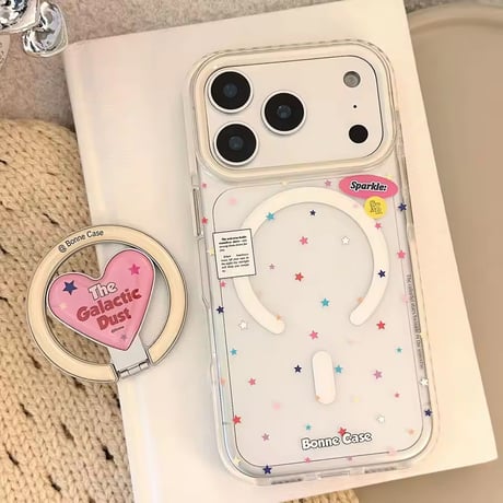 K23124 ハートリング付き スターダストクリアiPhoneケース