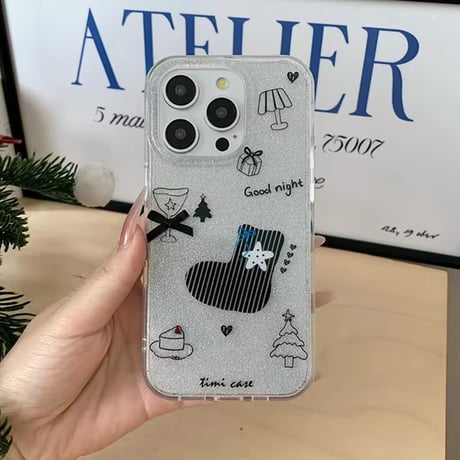 S74358 Good night クリスマスグリッター iPhoneケース