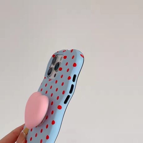 K23000 ぷっくりハートソケット付きドット柄 iPhoneケース