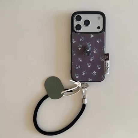 K23047 くすみ小花ベア ストラップ付きiPhoneケース