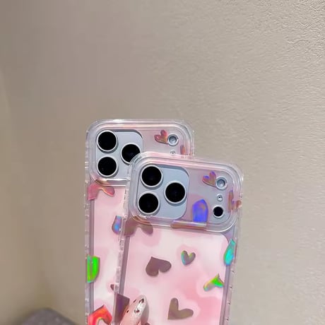 L62404 ハートホログラムクリアフレームiPhoneケース
