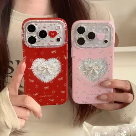 S75338 ハートグリッターリボン iPhoneケース