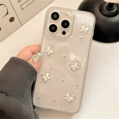 L62176 クリア蝶々とパールのiPhoneケース