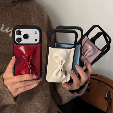 S75304 ハートチャーム付き 立体リボン iPhoneケース
