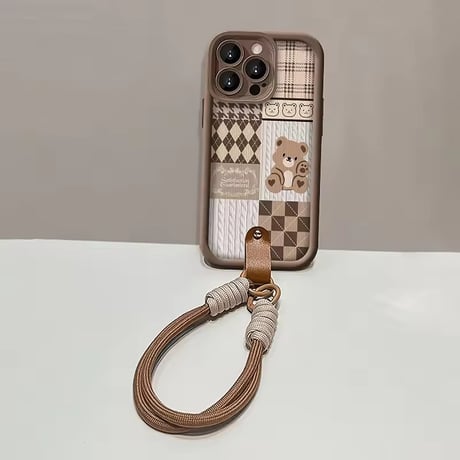 K22891 くまちゃんパッチワークストラップ iPhoneケース
