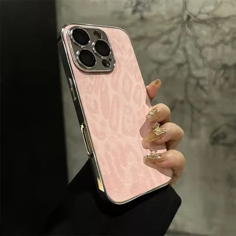 S74693 レオパード柄メタリックフレームiPhoneケース