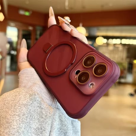 K22739 MagSafe対応くすみカラースタンドリングiPhoneケース