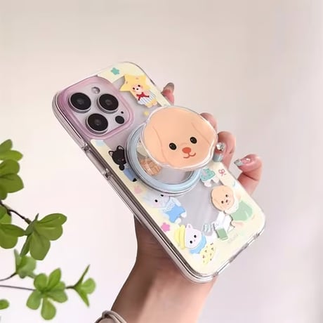 【即納商品】K22699 わんちゃんパーティーのグリップ付きiPhoneケース