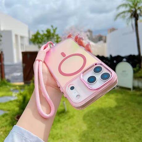 K22872 カラフルMagSafe対応クリアiPhoneケース（ストラップ付き）