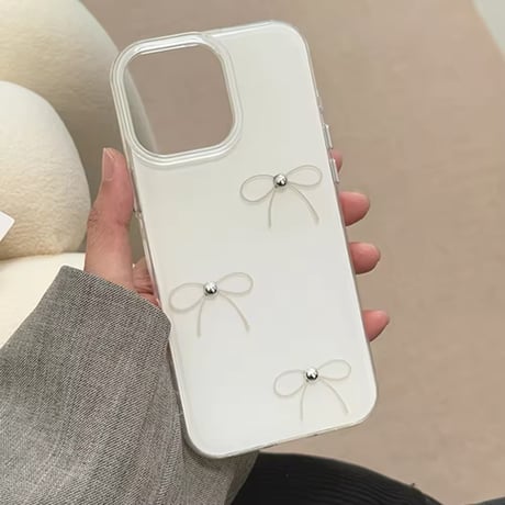 S74642 シルバーリボンのシンプルガーリーiPhoneケース
