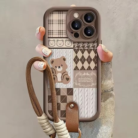 K22891 くまちゃんパッチワークストラップ iPhoneケース