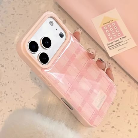 S75213 ピンクチェック グロウiPhoneケース