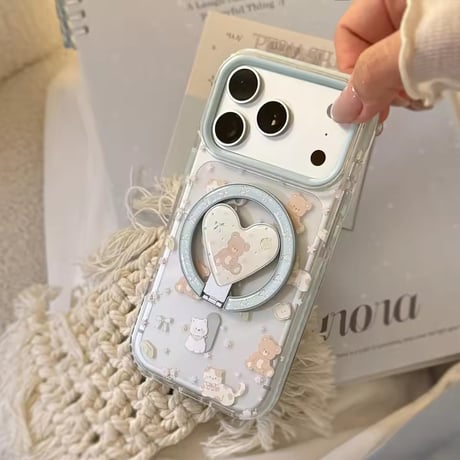 K23134 くまねこハート MagSafeグリップ付きiPhoneケース