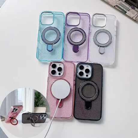 K22806 MagSafe対応 グリッタースタンドiPhoneケース