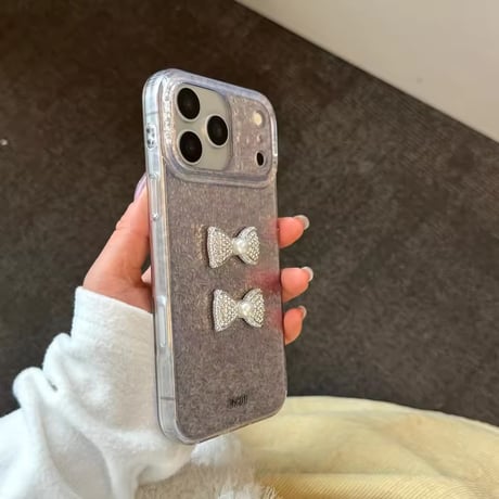 S75339 ダブルパールリボン グリッターiPhoneケース