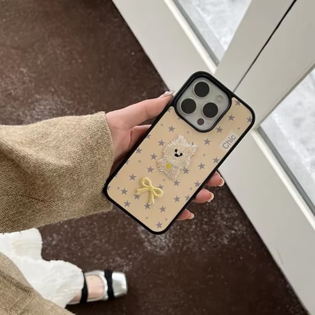 S74552 もこもこドッグ刺繍風iPhoneケース