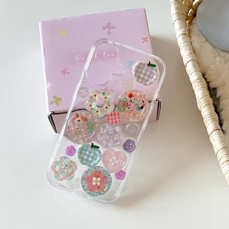 L62415 パステルボタンミックス クリアiPhoneケース