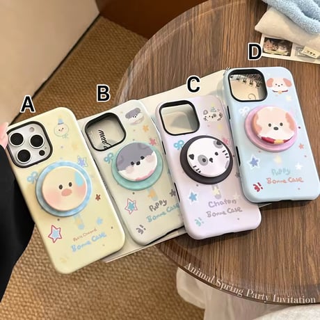 K22919 アニマルフェイス グリップ付きiPhoneケース