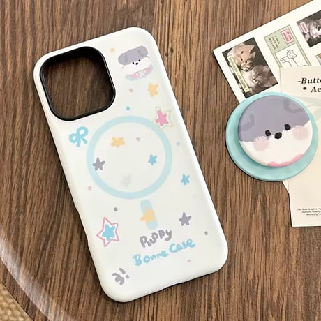 K22919 アニマルフェイス グリップ付きiPhoneケース