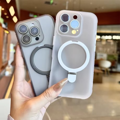 K22739 MagSafe対応くすみカラースタンドリングiPhoneケース
