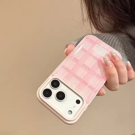 S75213 ピンクチェック グロウiPhoneケース