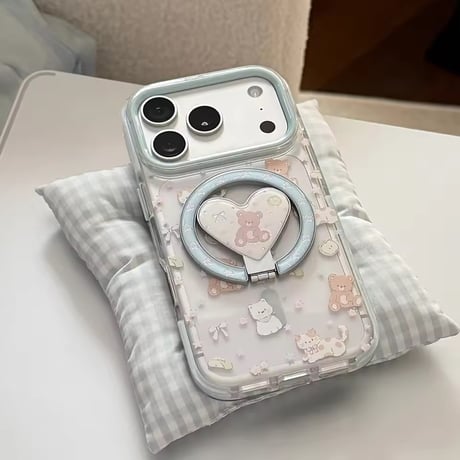 K23134 くまねこハート MagSafeグリップ付きiPhoneケース