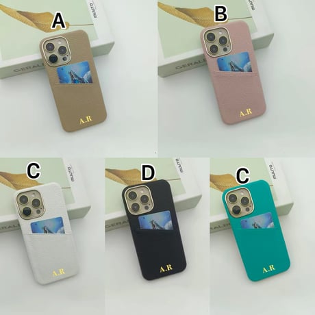 K23055 イニシャル刻印対応 カードポケット付きiPhoneケース