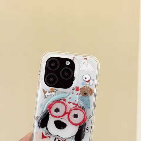 K23070 わんちゃんイラストMagSafeグリップ付きiPhoneケース