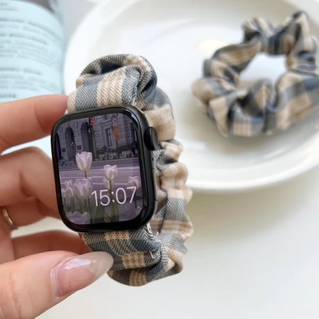 N00133 チェック柄シュシュApple Watchバンド
