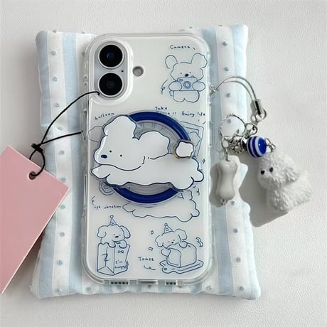 K23072 くもくもドッグMagSafeグリップ付きiPhoneケース