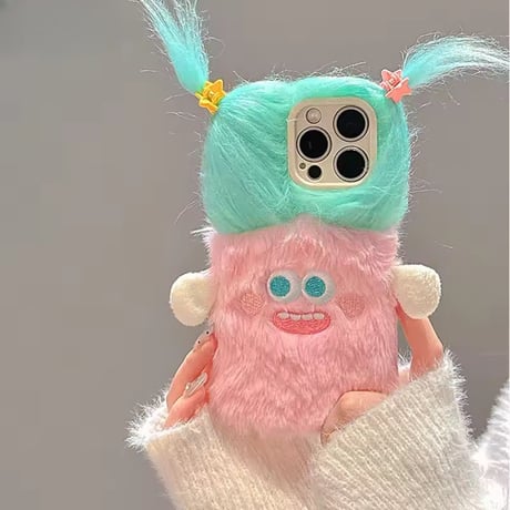 S75252 もこもこツインヘア ぬいぐるみ風 iPhoneケース