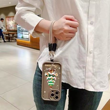 K22625 ストラップ付きクリスマスケーキ＆ツリー iPhoneケース