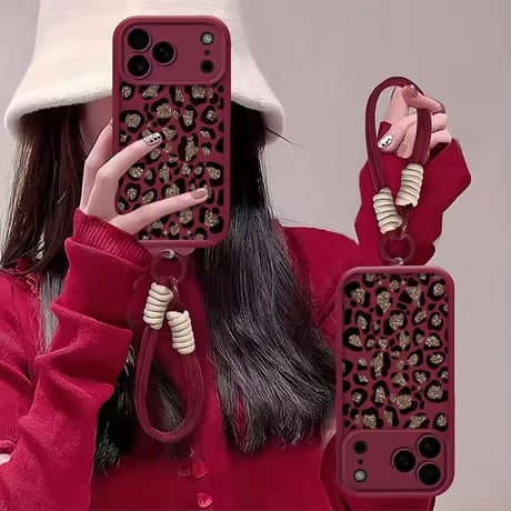 K23050 グリッターレオパード ストラップ付きiPhoneケース