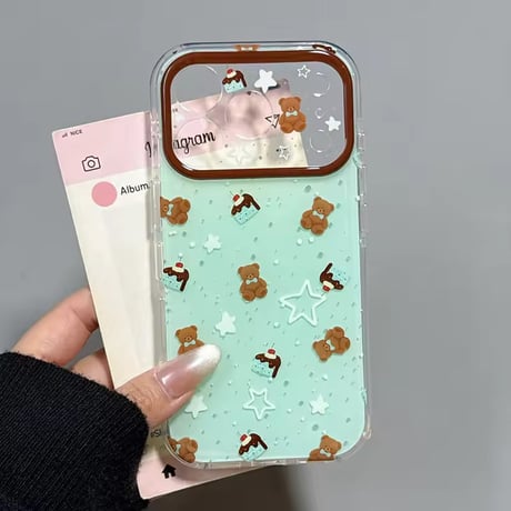 S75554 ミントベアとスターのきらめきiPhoneケース