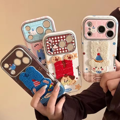 S75152 ふわもこアニマル刺繍 iPhoneケース