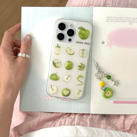 S74773 グリーンアップル柄iPhoneケース