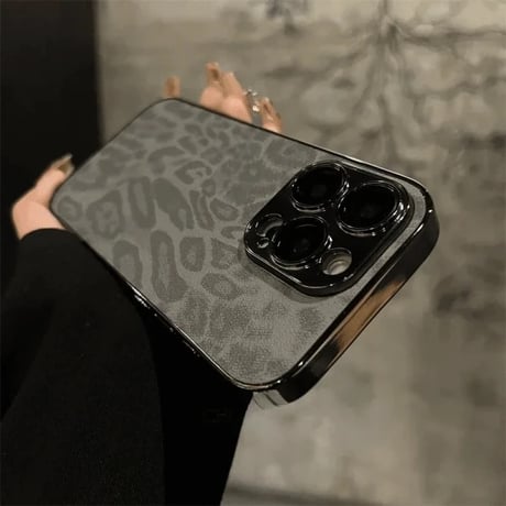 S74693 レオパード柄メタリックフレームiPhoneケース