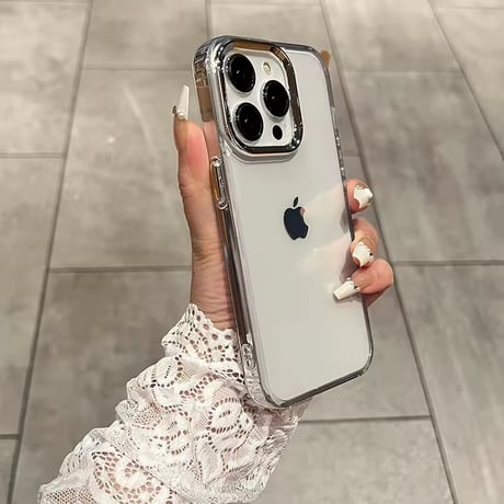 L62424 シルバーカメラフレームクリアiPhoneケース