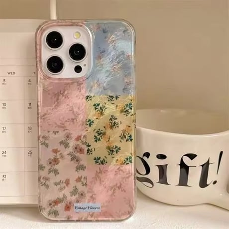 S75026 花柄パッチワーク iPhoneケース