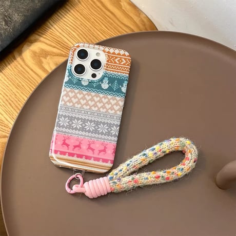 K22655 ストラップ付きノルディックニット風 iPhoneケース