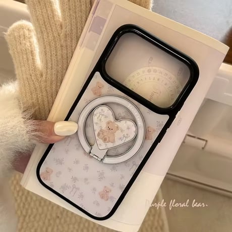 K23094 くまちゃんハートMagSafeグリップiPhoneケース
